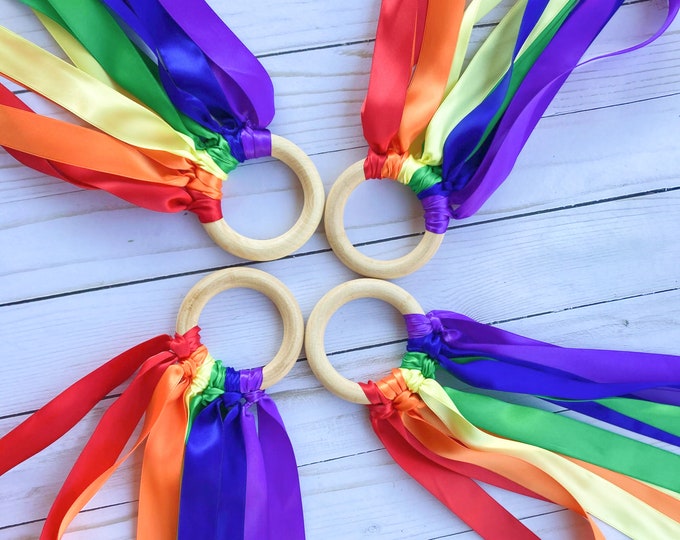 Rainbow hand kite, ribbon hand kite, music and movement, gross motor play, toddler toys, montessori toys