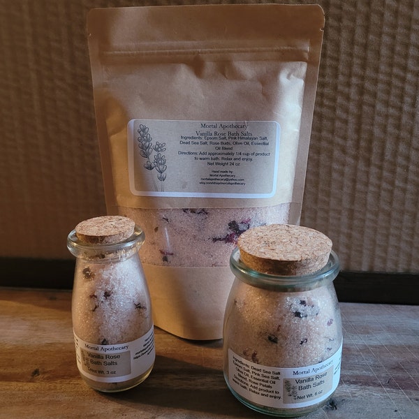 Vanilla Rose Bath Salts, Essential Oil Bath Salts, Natural Bath Salts, Botanical Bath Salts, Self Care Gifts, Care Package Ideas