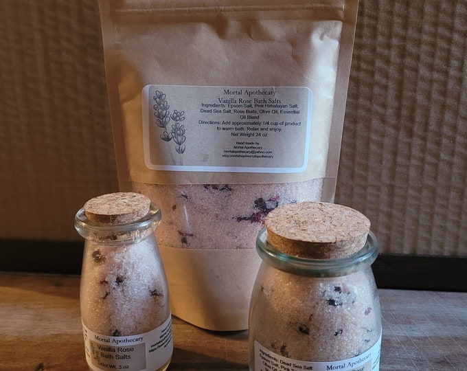 Vanilla Rose Bath Salts, Essential Oil Bath Salts, Natural Bath Salts, Botanical Bath Salts, Self Care Gifts, Care Package Ideas