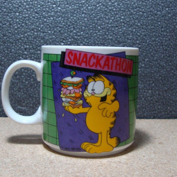Garfield Ceramic Coffee Mug Vintage Snackathon Garfield Collectible Cup Jim Davis 1986 Enesco Gifts