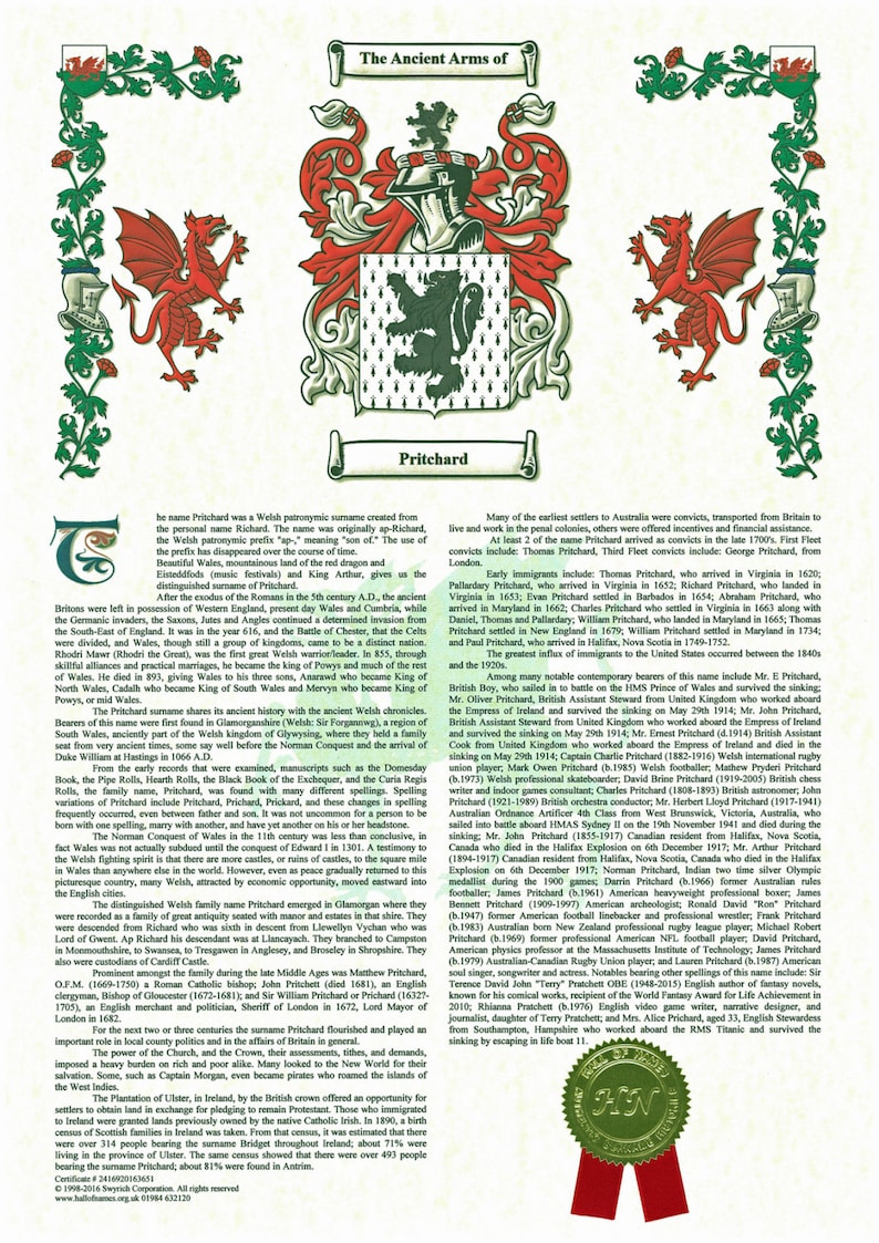 Coat of Arms and Surname History Scroll Etsy