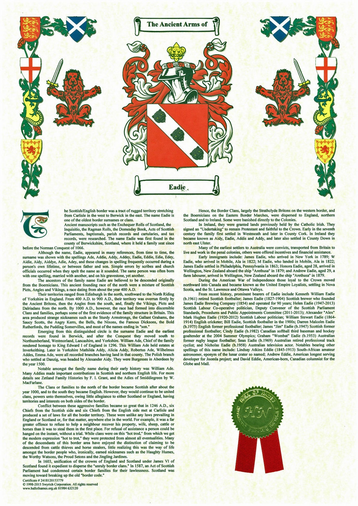 Coat of Arms and Surname History Scroll Etsy UK