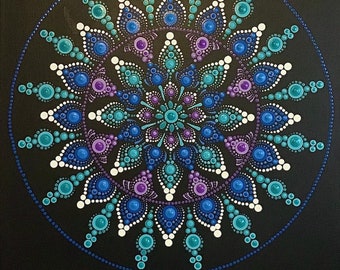 Burst of Blues, Purple, and Turquoises Mandala Painting