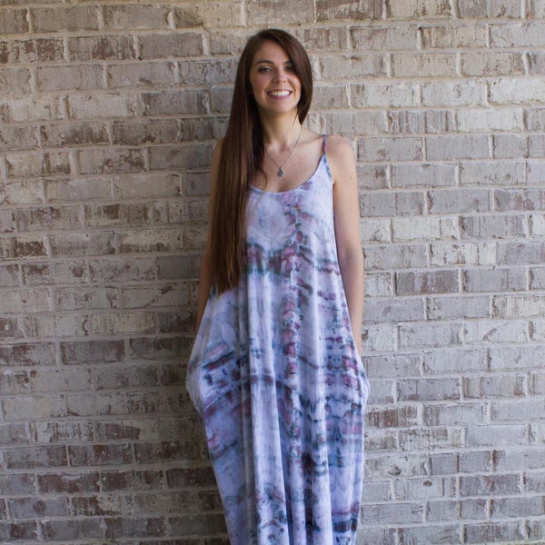Ice Dyed Maxi Dress w/Pockets | Tie Dye Dress | Maxi Dress | Long Bohemian Dress | Burning Man | Coachella | Gift For Her | Beach Wear Dress