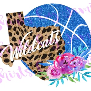 Cheetah Print Texas & Glitter Basketball with Wildcats Digital Download