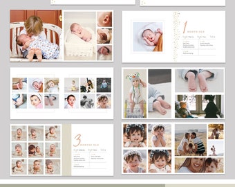 Babyboekalbumsjabloon Adobe InDesign | Direct afdrukbare download | Nieuw babycadeau | Geheugenboek aandenken Baby meisje Scrapbook mijlpalen