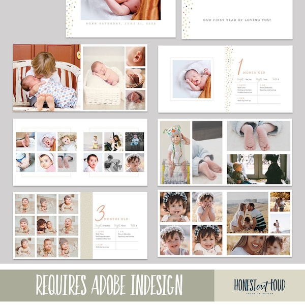 Babyboekalbumsjabloon Adobe InDesign | Direct afdrukbare download | Nieuw babycadeau | Geheugenboek aandenken Baby meisje Scrapbook mijlpalen