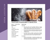 Recipe Template Printable Microsoft Word - 8.5x11 Instant Download Cookbook Binder