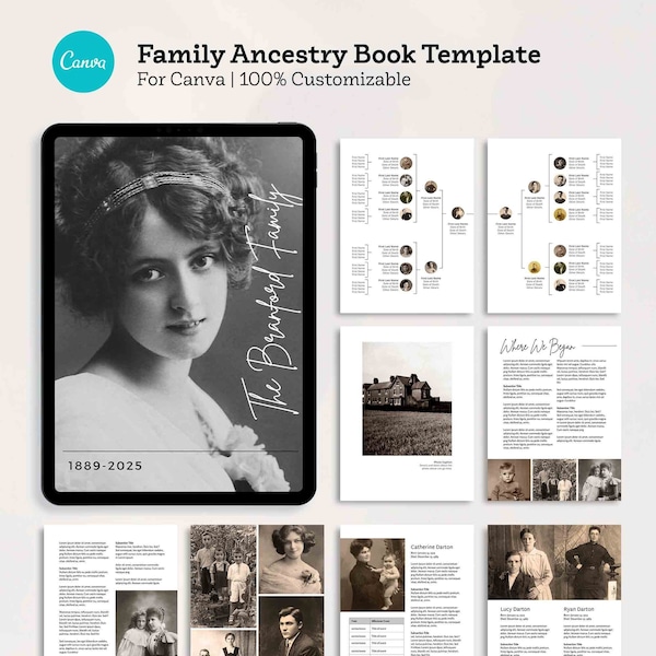 Ancestry Book Template | Family Tree Family History and Genealogy Printable Book | iPad Mac PC | Canva