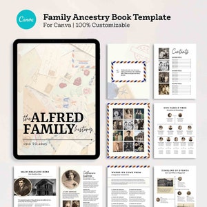 Ahnenbuch Vorlage | Stammbaum Familiengeschichte und Genealogie druckbares Buch | iPad | Canva | Vintage Postkarte