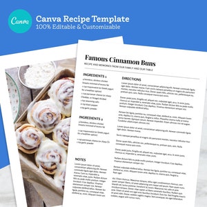 Canva Recipe Template Printable - US Letter 8.5x11 | Instant Download Cookbook Template and Recipe Binder Kit Link