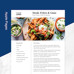 Plantilla de libro de cocina de recetas para páginas de Apple / Descarga instantánea imprimible / Carta de EE. UU. + A4 personalizar y personalizar enlazar 2 páginas para recetas largas