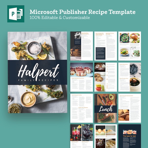 Recipe Cookbook Template for Microsoft Publisher | Instant Printable Download | Recipe Binder | A4 & 8/5x11