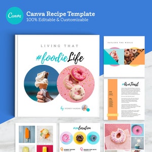 Canva-recept en afdrukbare kookboeksjabloon | Digitale download | Vierkant, kleurrijk en leuk doe-het-zelf bindmiddel