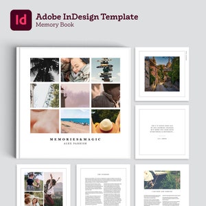 May include: A white book cover with a grid of photos and text. The title of the book is "Memories & Magic" by Alex Parrish. The text on the cover reads "Don't it seem now day by day nothing changes, but when you look back everything is different." - C.S. Lewis.