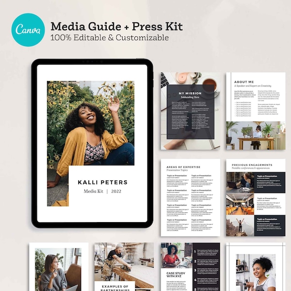 Media Press Kit Template for Influencers, business owners, and public speakers - US Letter + A4 | Canva Template