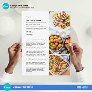 Plantilla imprimible de libro de cocina familiar de recetas de Canva - Carta de EE. UU. 8.5x11 / Kit de carpeta de cocina de descarga instantánea / Imán principal de blog