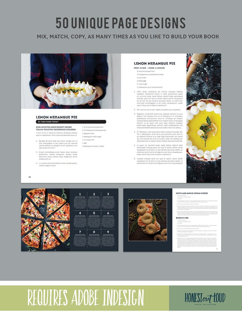 Cookbook Recipe Template for Adobe Indesign Instant Printable Download
