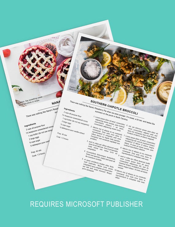 printable recipe template 8 5x11 microsoft publisher instant etsy
