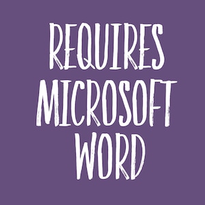 May include: Purple background with white text that reads "REQUIRES MICROSOFT WORD".