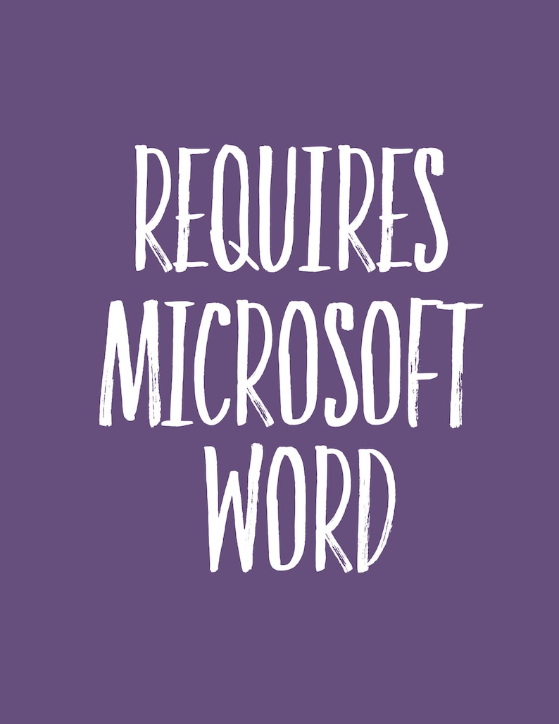 May include: Purple background with white text that reads "REQUIRES MICROSOFT WORD".
