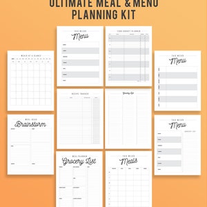 Puede incluir: Kit de planificaci&oacute;n de comidas imprimible con hojas de trabajo para ideas de comidas, listas de compras, recetas y men&uacute;s semanales. El kit incluye el texto "Ultimate Meal & Menu Planning Kit" y "Honest Out Loud".