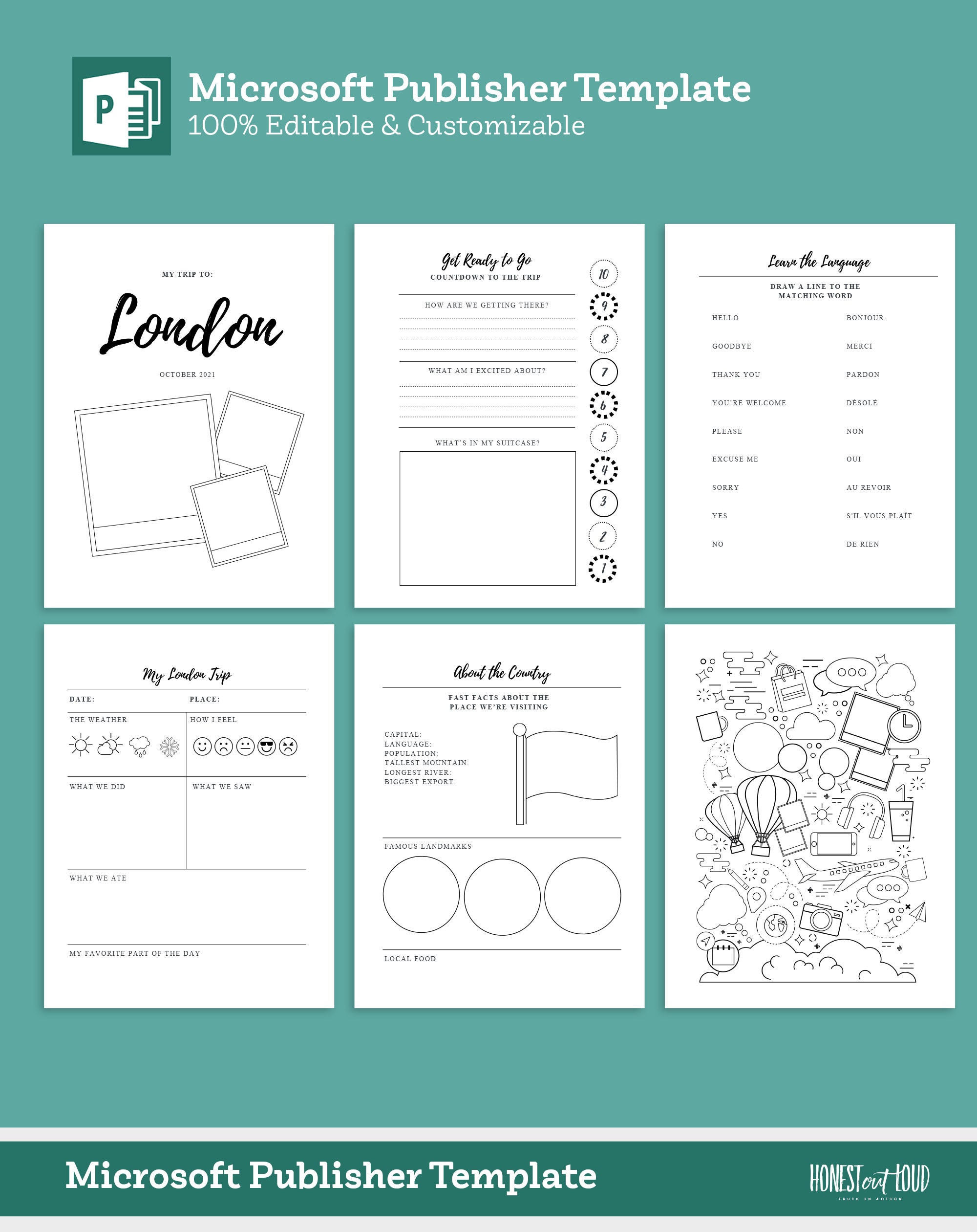 Kids Travel Journal Template Microsoft Publisher A5 and Etsy UK