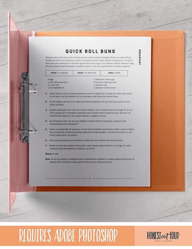 May include: A printable recipe card for Quick Roll Buns. The recipe card is white with black text and includes a list of ingredients and instructions. The recipe card is titled "Quick Roll Buns" and includes the prep time, cook time, and cool time. The recipe card also includes a note that the recipe requires Adobe Photoshop.