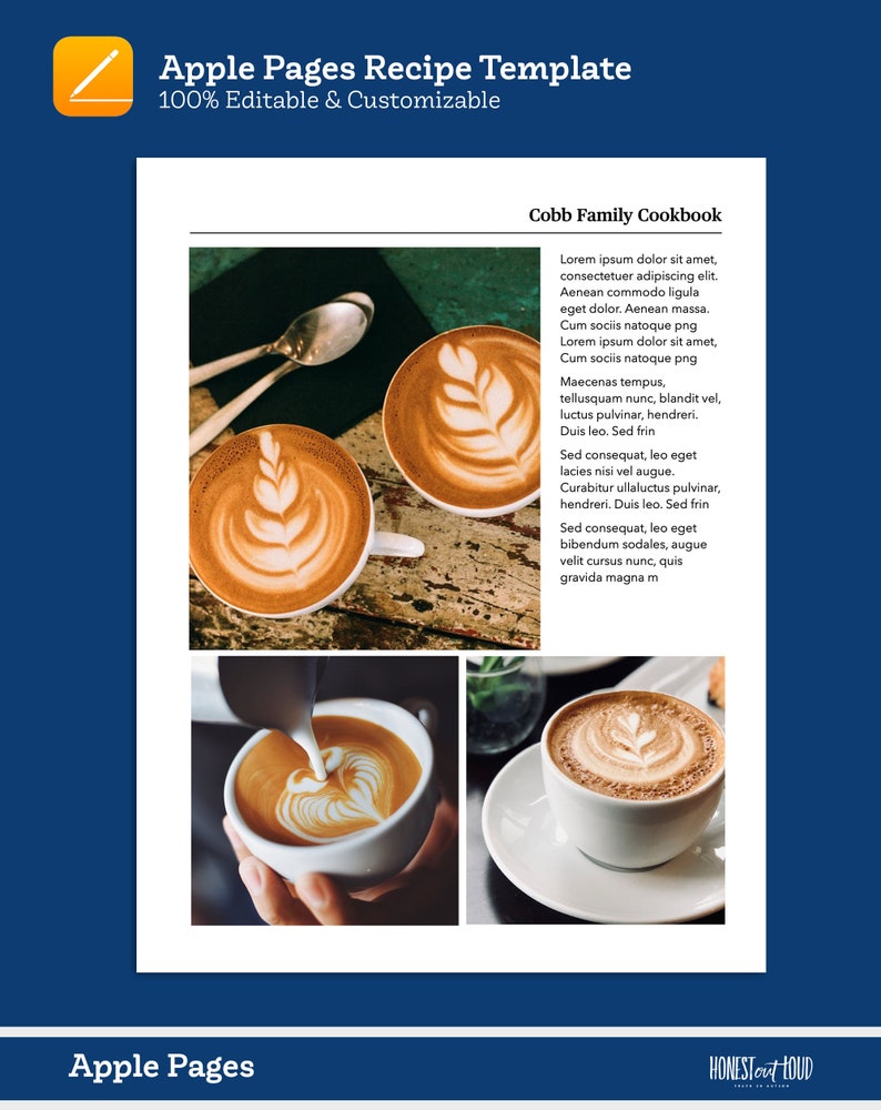Recipe Template for Apple Pages Letter 8.5x11, Half Page 5.5x8.5, A4 Recipe Template for Apple Pages Letter 8.5x11, Half Page 5.5x8.5, A4