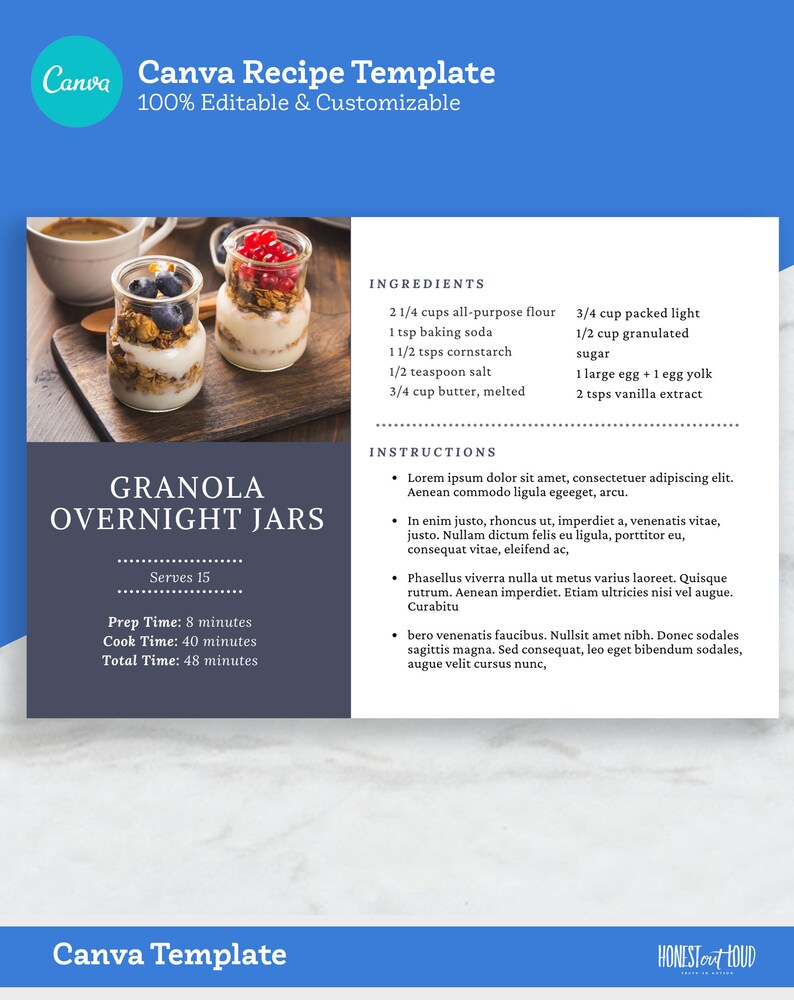 4x6 Canva Recipe Card Template Instant Printable Download Etsy