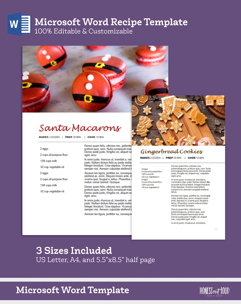 Christmas Recipe Template Printable Microsoft Word 8.5x11 - Etsy