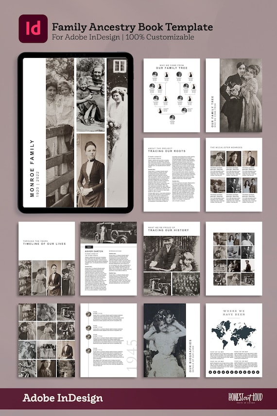 Ancestry Book Template | Family Tree Family History Genealogy Book | Mac PC | Adobe InDesign