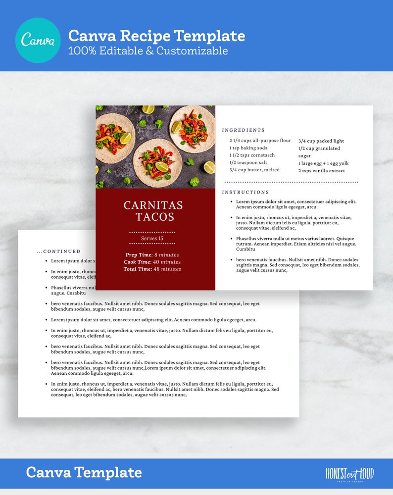 4x6 Canva Recipe Card Template Instant Printable Download Recipe Binder 