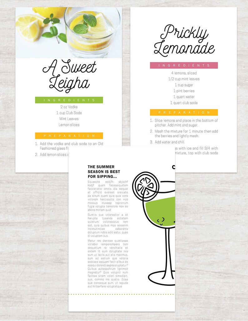 Printable Cocktail Recipe Template For Adobe Indesign Etsy
