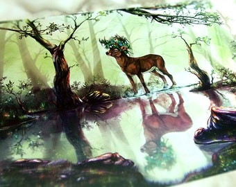 A4/A3 White Tailed Deer Art Print Animal Digital Wall Woodland Forest Wildlife Painting Drawing Illustration Stag Home Decor Nature Nursery