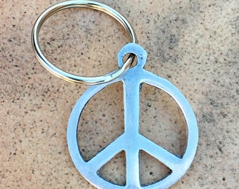 element13 - Solid Aluminum Peace Sign Keychain - Made from Recycled Aluminum