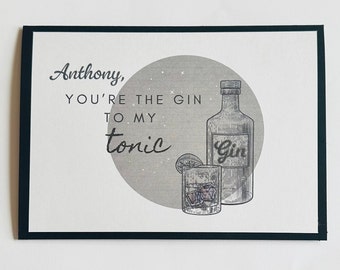 Gin and Tonic greeting card Valentines day gift personalized cocktail card vintage glass