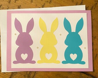 Personalized Easter Bunny handmade greeting card Easter bunny gift greeting card pastel color bunnies gift for children and grandchildren