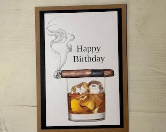 Tarjeta de cumpleaños de cigarro Tarjeta de cigarro de whisky para tarjeta de novio para novia Regalo personalizado para él Bourbon & Cigars personalizar tarjeta de felicitación