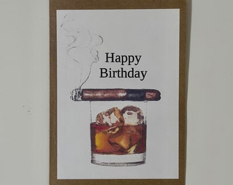 Cigar birthday Card whiskey cigar Card Card for Boyfriend Card for Girlfriend Custom gift Gift for Him Bourbon & Cigars personalize