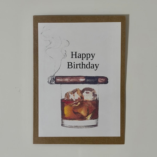 Cigar birthday Card whiskey cigar Card Card for Boyfriend Card for Girlfriend Custom gift Gift for Him Bourbon & Cigars personalize