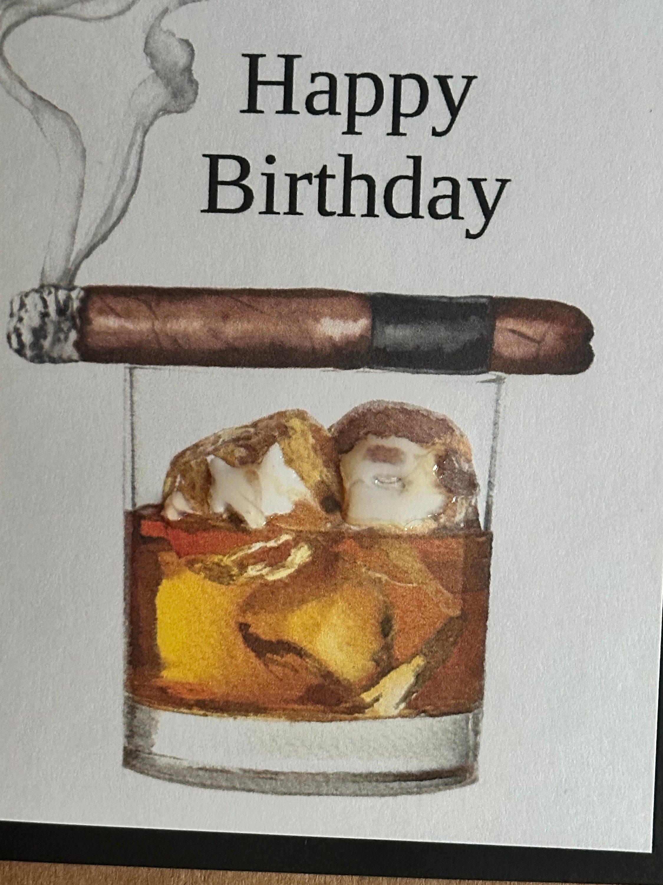 cigarette birthday Cigar Birthday Card, Whiskey Bourbon Personalized Greeting Card