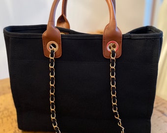 Canvas bags, black burlap handbag, everyday bag, black tote, black purse, medium size purse