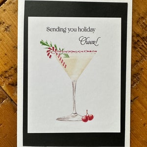 Tarjeta de felicitación de martini, regalos para beber, martini con bastones de caramelo, regalos de Navidad, regalo de vacaciones, Navidad 2024
