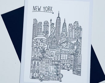 New York City Skyline-kort: Handgjort gratulationskort (5x7)