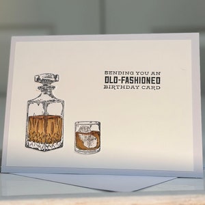 Tarjeta de cumpleaños antigua, tarjeta de cumpleaños para novio, tarjeta de cumpleaños para hombre, tarjeta de felicitación con whisky, tarjeta de cumpleaños con licor oscuro