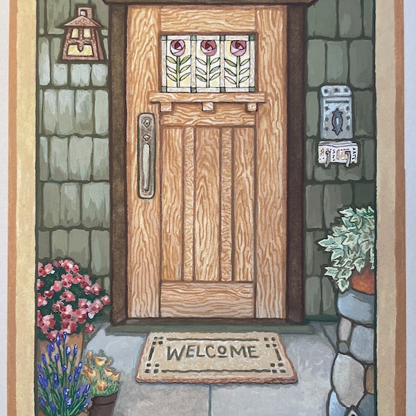 Welcome Home, Front door, Craftsman bungalow, Mission style, 8" x 10", fine art print, giclee