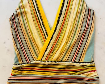 Vintage Christian Lacroix Dress | Striped Wrap Dress | V Neck Fit Flare | Y2K Designer| XS S