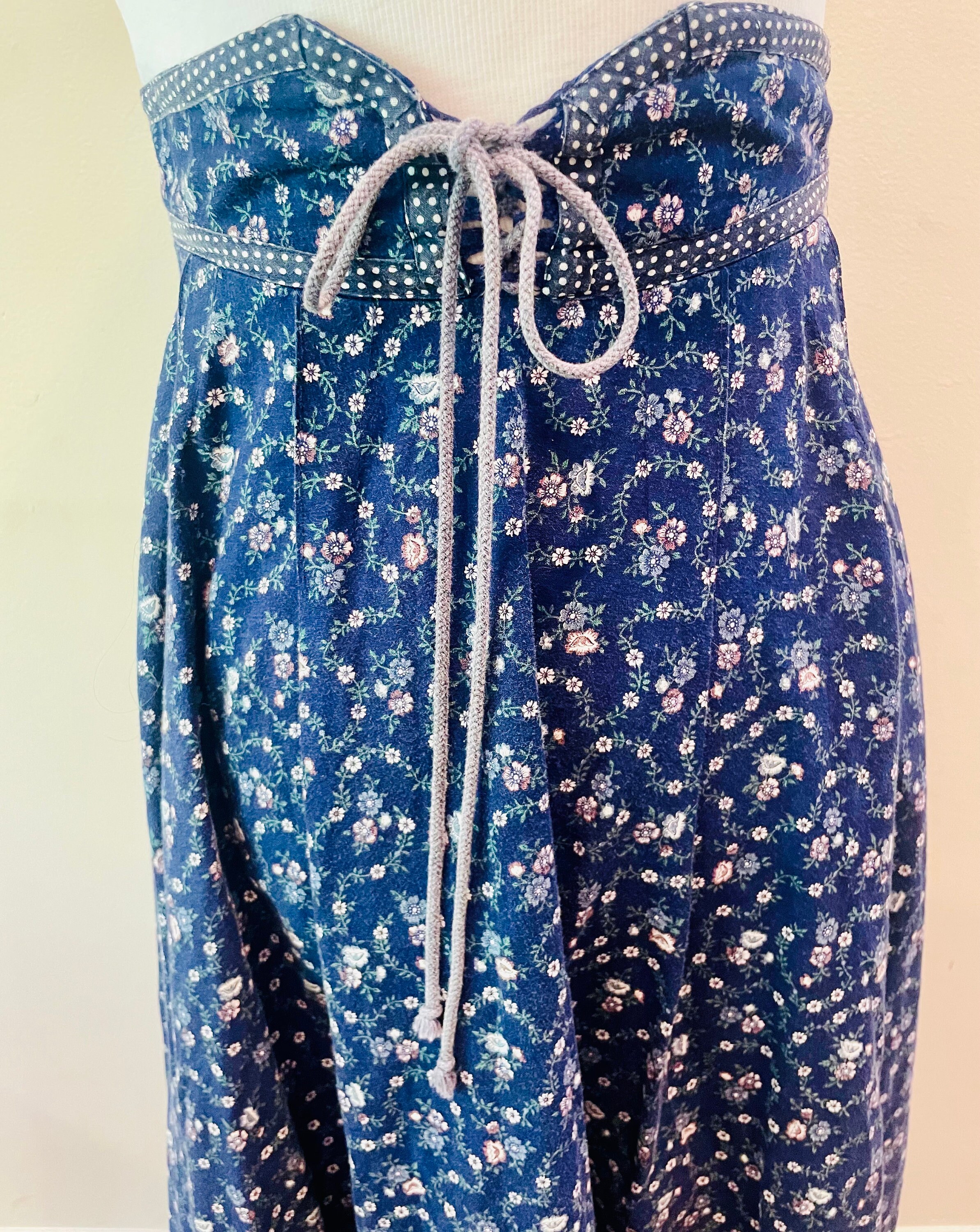 Vintage 1970s Gunne Sax Blue Floral Prairie Skirt | Cotton Folk Skirt ...