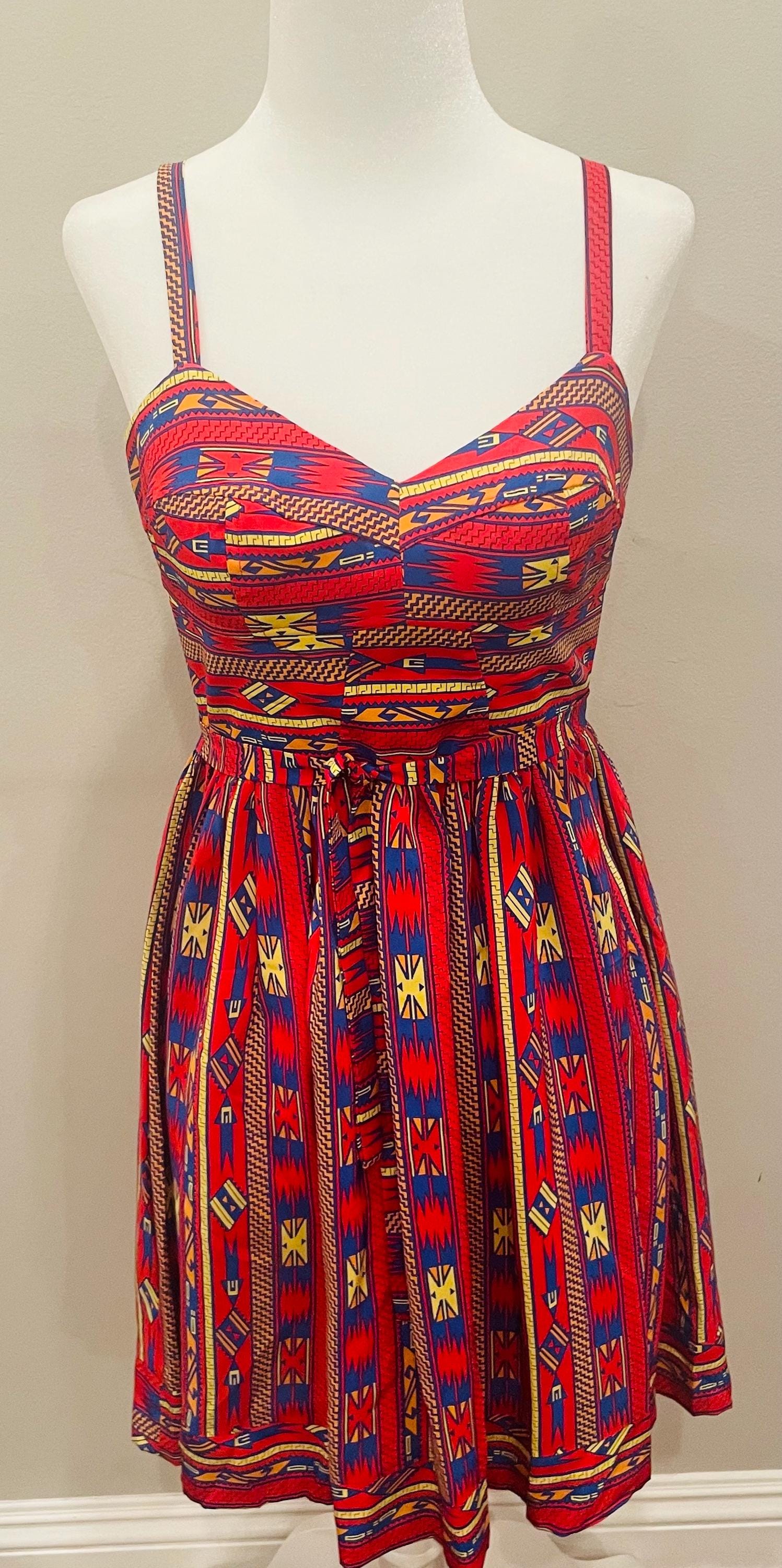Amanda Uprichard Y2K Silk Aztec Mini Dress  Red Tribal Print Fit & Flare   Size S - Etsy